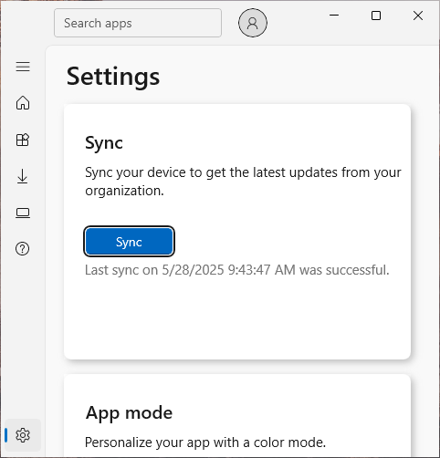 The Company Portal Sync button