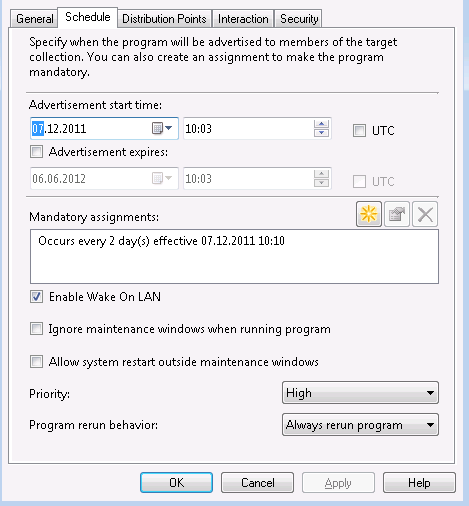 Setting up the schedule